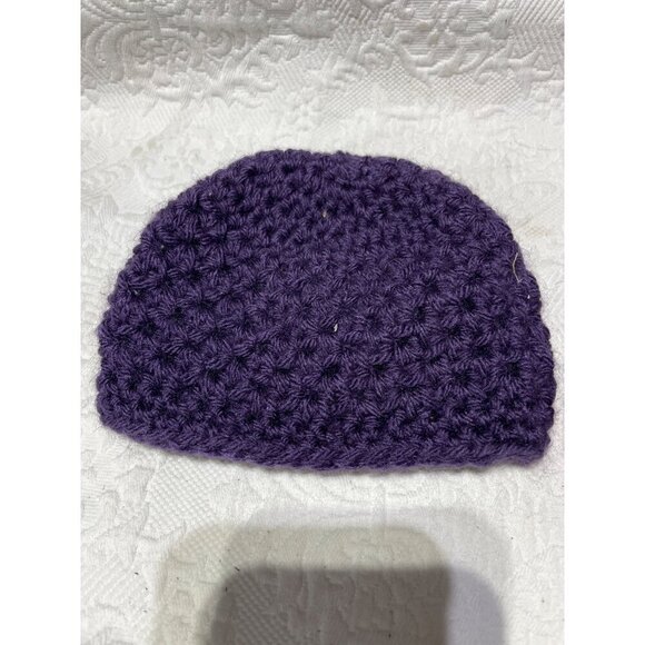 Handmade Crochet Baby Beanie Set - Purple & Red/White/Blue - Picture 3 of 5